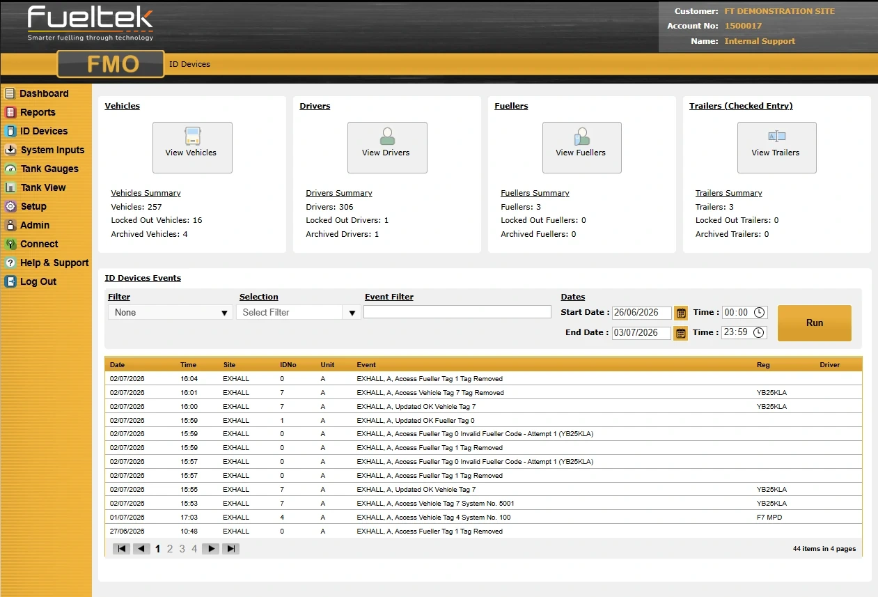 FMO desktop screen showing vehicle, driver and fueller records