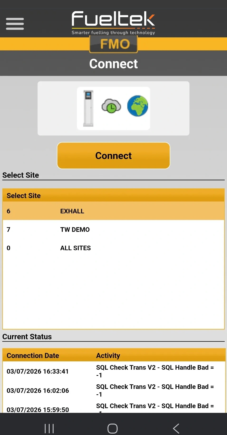 FMO mobile connect screen