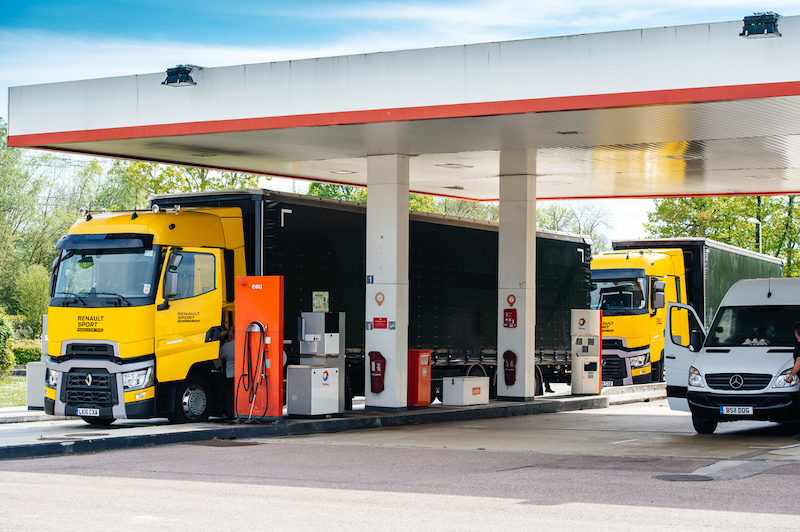 lorry refuelling at a petrol station