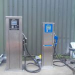 Two Fueltek fuel pumps at a fuel filling station