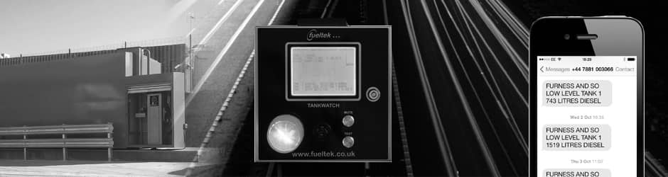 composite image of three different elements of a fuel management system, the external fuel pump the software and the output as text message to your phone