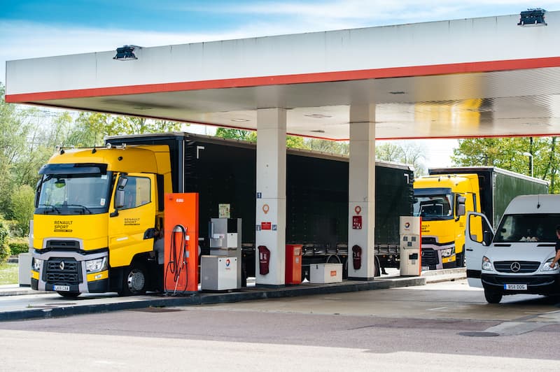 Lorry at fuel pump