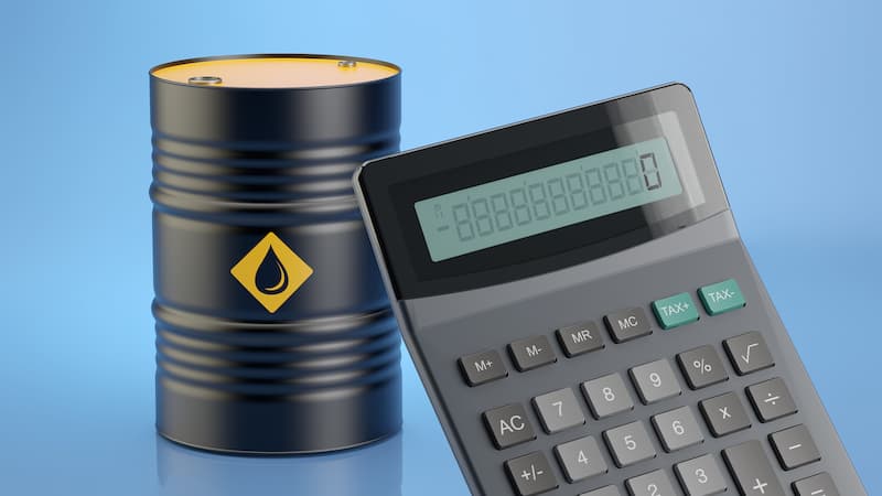 calculator and diesel fuel barrel
