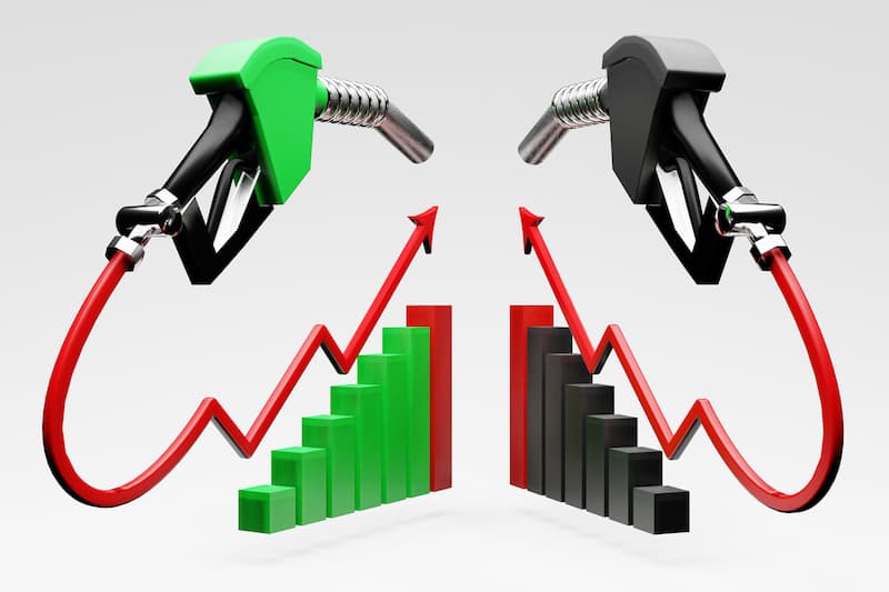 two fuel pumps rising in cost graphic