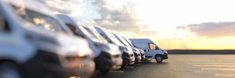 line of parked vans