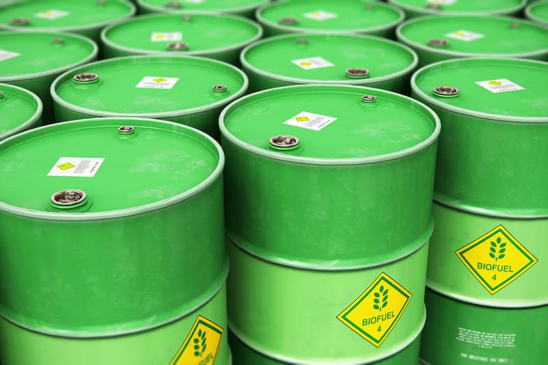 green bio fuel drums